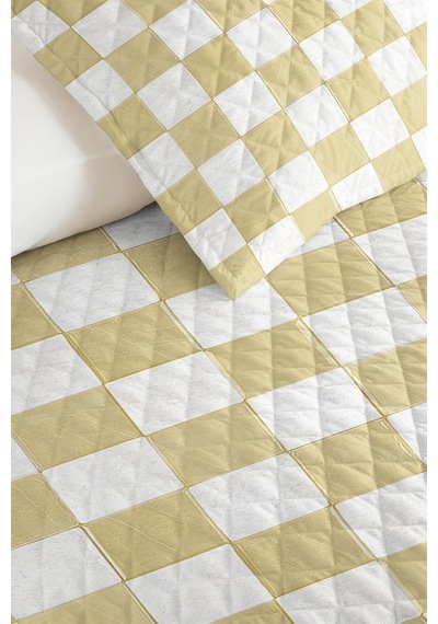 Damalı Sarı Genç Odası Tek Kişilik Pike Takımı-ekose Mackenzie Beyaz 160x220cm Kapitone Yatak Örtüsü Nazlı Kuşluk Hissi