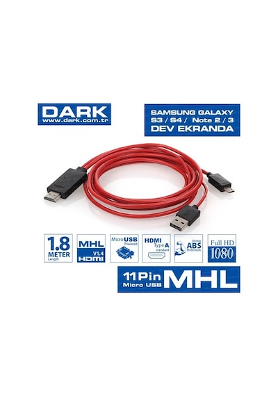 S3 S4 S5 Note 3 Note 2 1.8M Mhl Hdmı Tv Kablosu