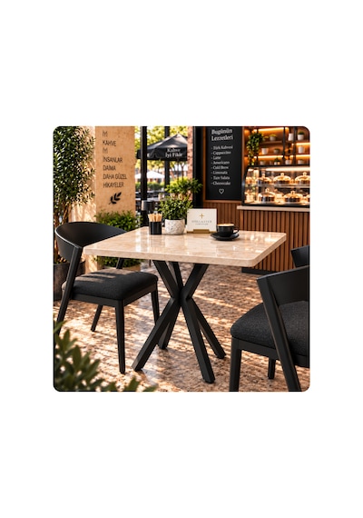 Kalınlaştırmalı Mutfak Cafe Balkon Bahçe Restoran Yemek Masası 70x70 Siyah Traverten Kare Mermer - Siyah Mermer - Siyah Kalınlaştırmalı Mutfak Cafe Balkon Bahçe Restoran Yemek Masası 70x70 Siyah Traverten Kare Mermer - Siyah Mermer - Siyah