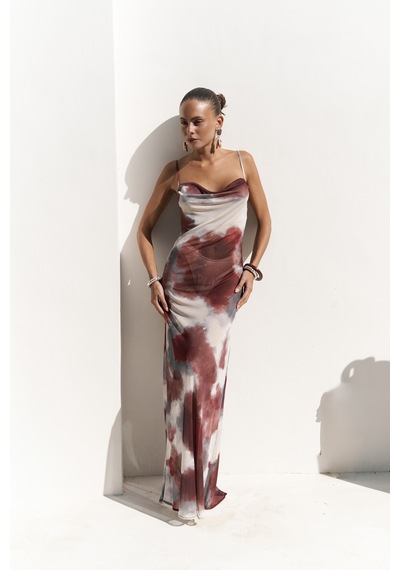 Mai Collection Mai Studios Co. Chomhan Askılı Degaje Bordo Uzun Elbise Bordo