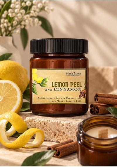 Soya Wax Mum Limon Kabuğu & Tarçın Kabuğu, 150 Gr Beyaz