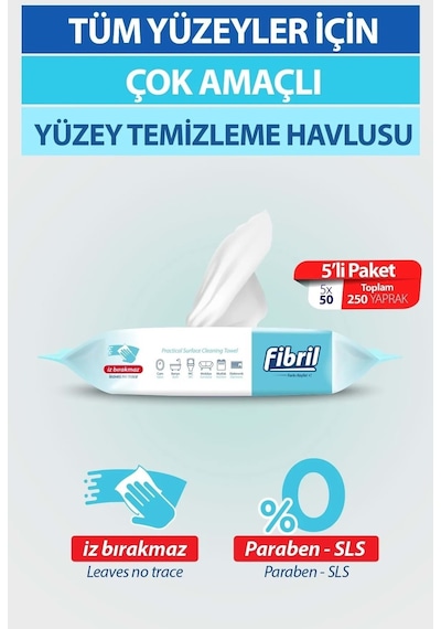 Fibril XL Beyaz Sirkeli Beyaz Sabun Kokulu Plastik Kapaklı Yüzey Temizlik Havlusu 50 Yaprak