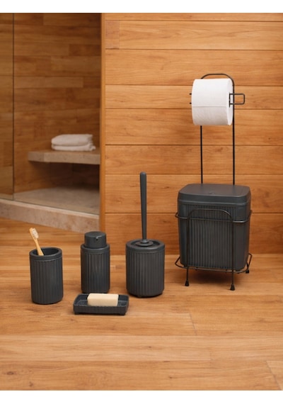 Decorev Standlı Antrasit 5 Parça Click Kapaklı Banyo Seti Dc-6804 Gri