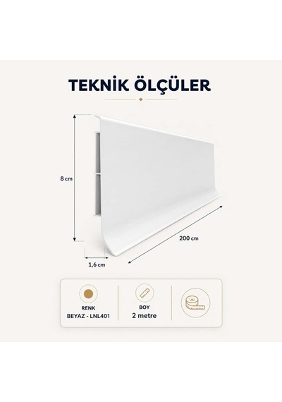 Linela Suya Dayanıklı Pvc Süpürgelik 8 Cm - Beyaz - Lnl401