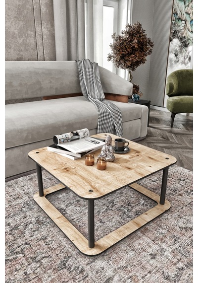 Arzum Home Hole Masivo Orta Sehpa 70x70 Kare Safir Meşe Meşe