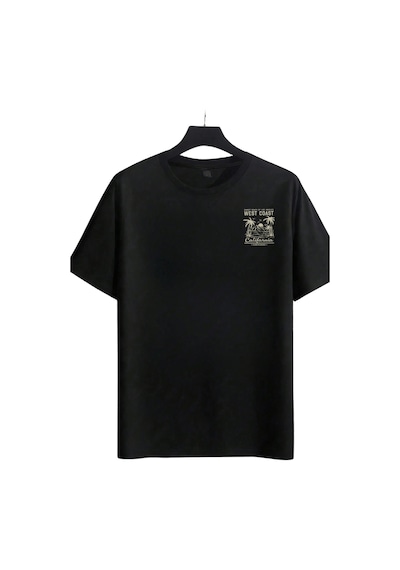 Genius Store Erkek Tişört Pamuklu Kumaş Sırt Baskılı Tişört Sokak Modası Rahat Kalıp T-shirt West-siyah