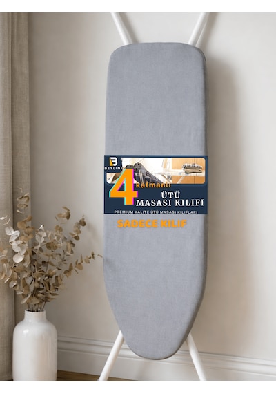 Beylini Ütü Masası Kılıfı Yanmaz Lastikli Süngerli Ütü Masası Örtüsü Ayarlanabilir Ütü Masası Bezi 45x120 Cm Gri