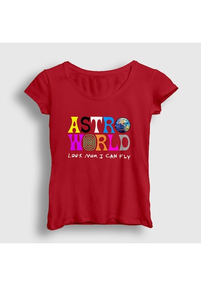 Presmono Kadın Astroworld V3 Travis Scott T-shirt Kırmızı