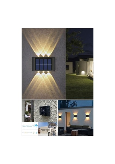 6 Ledli 2 Adet Solar Duvar Aydınlatması Seti 10 Parça Siyah