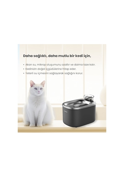 Wf007l Otomatik Kedi Su Sebili, 3.5lt Geniş Hazne, Bpa Içermez, Metal Tabla, Ultra Sessiz