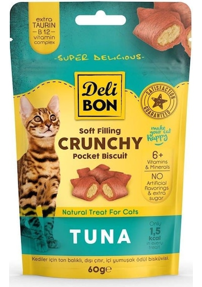 Delibon Crunchy İçi Dolgulu Bisküvi Tunalı Kedi Ödülü 60 G