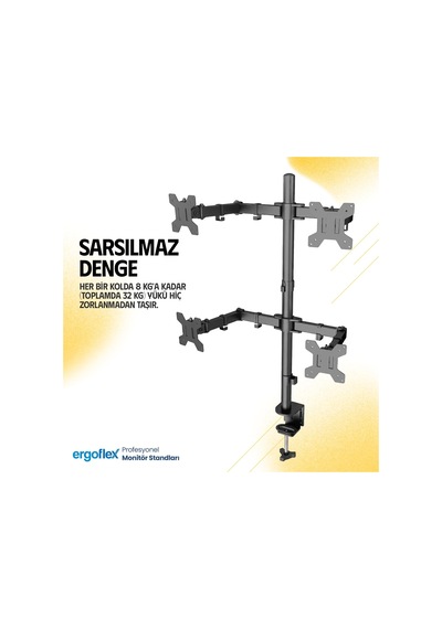 Ef54 Steel Design 2-8 Kg Quad Ekran Asansörlü 13-27inch Monitör Standı