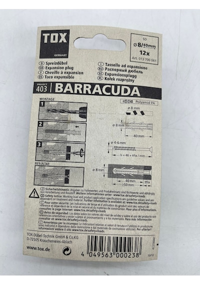 Tox Barracuda Plastik Dübel 8X40 Mm 12 Adet