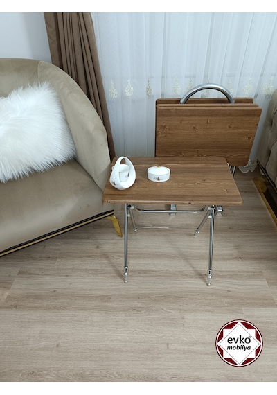 Evko Mobilya Çanta Zigon Sehpa, 4'lü Sehpa, Servis Sehpası, Mdf Mebran Sehpa, Katlanır Sehpa