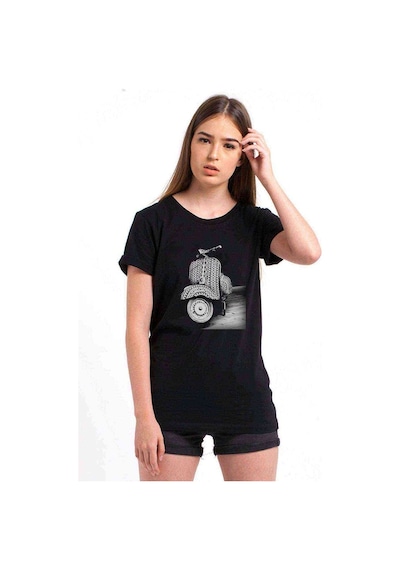 Tumblr Vespa Baskılı Siyah Kadın Tshirt