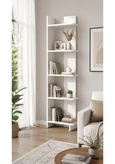 Andes Dekoratif Kitaplık Ve Çok Amaçlı Raf Ünitesi Modern Salon Kitaplığı Açık Raf Sistemi Beyaz