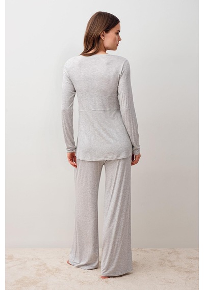 Artış Collection Uzun Kollu Esnek Likralı Viskoz Hamile Pijama Takım 20212 Gri Melanj
