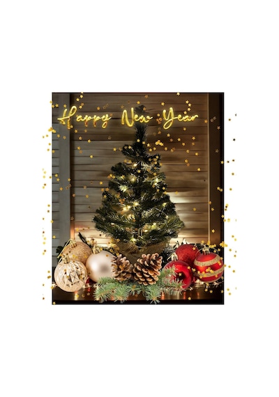 Işıklı Yılbaşı Çam Ağacı Kütük Tabanlı Jüt Ipli Masaüstü Yeni Yıl Noel Ağacı