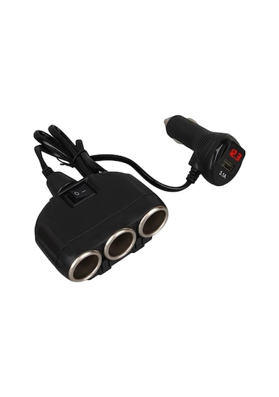 Olesson 1634 12-24v Tek Usb Girişli 120w 80cm Kablolu Dijital Voltaj Ekranlı 3'lü Araç Çakmak Çoklayıcı