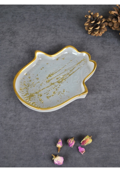 Hamsa Model Gold Sunumluk Çerezlik Tabağı Fatma Ana Eli Tabak 20