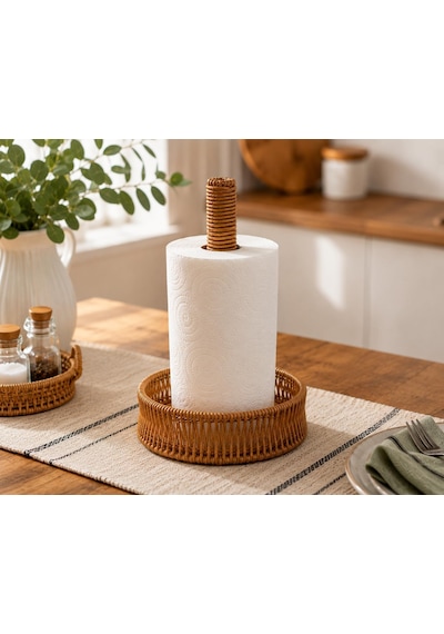 Lexroo Doğal Rattan Kağıt Havluluk Masaüstü Havlu Standı Dekoratif Havluluk Çok Renkli