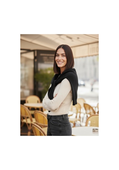 Mollycrush Kadın Siyah Kazak Görünümlü Triko Şal Bağlamalı Şık Model Siyah