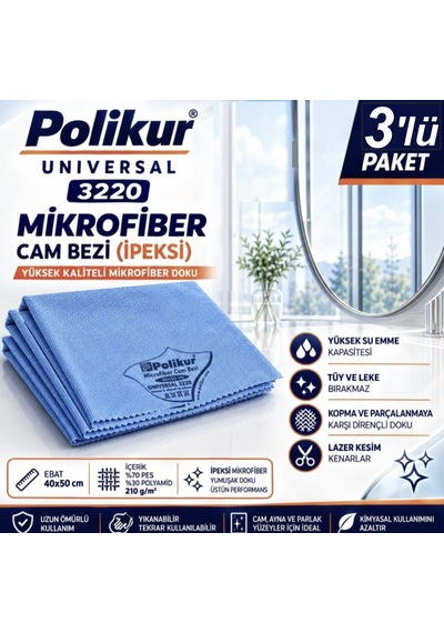 3220 Universal Mikrofiber Cam Bezi 40 50cm 3 Adet Mavi