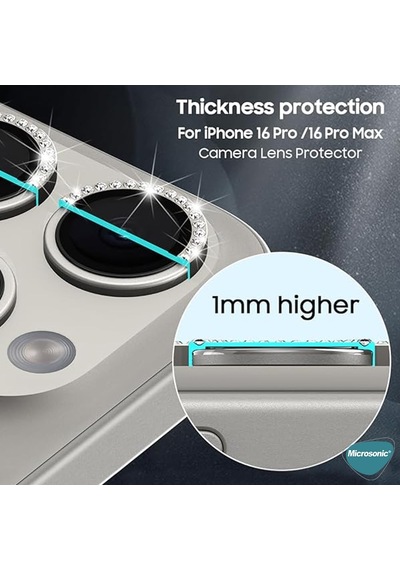 Apple İphone 16 Pro Tekli Diamond Taşlı Kamera Koruma Camı Siyah İphone 16 Pro İle Uyumlu Kamera Koruyucu Film - Siyah