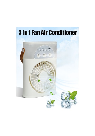 Taşınabilir Şarjlı Işıklı 3 Spreyli Vantilatör Buzlu Buharlı Vantilatör Mini Fan Nemlendirici Beyaz - 648673762