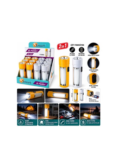 12 Adet 2in1 Pilli El Feneri Renkli Plastik K-0254 5673 20 Köşe Bağlantısı