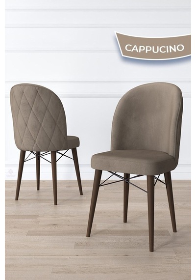 Canisa Bika Serisi 6 Adet Cappucino Mutfak Sandalyesi Ceviz Gürgen Ayaklı 1. Sınıf Babyface Kumaş Sandalye Cappucino Ayaklar Ceviz