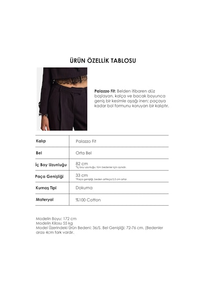 Kadın Mürdüm Çizgili W6-52 Palazzo Pileli Pantolon Mürdün