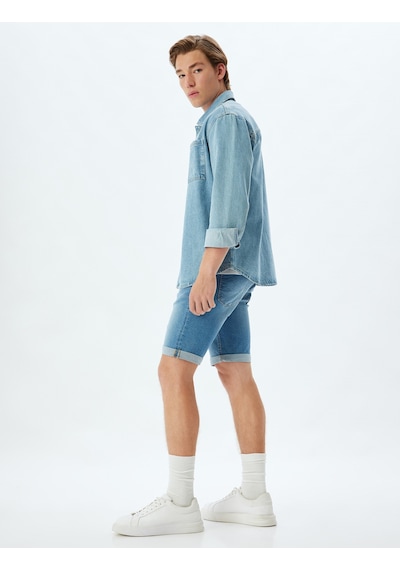 Koton Slim Fit Kot Şort Bermuda Cep Detaylı Pamuklu Orta İndigo 4sam40068ıd İndigo
