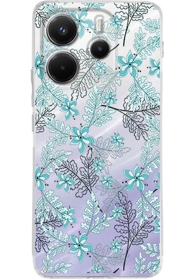 Xiaomi Redmi Note 14 5g İle Uyumlu Floral Su Yeşili Baskılı Kamera Korumalı Şeffaf Kılıf