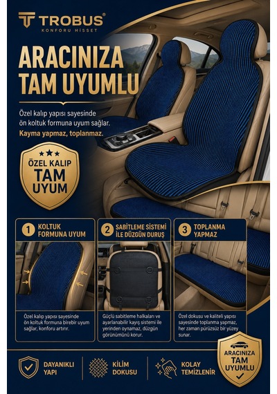 Hyundai Elantra 2016-2020 Üniversal Örme 3 Parça Minder Terletmez Kaymaz Taban Siyah Mavi