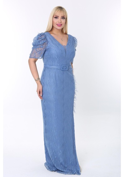 Ladies First Büyük Beden 3442 İndigo Uzun Abiye Elbise 001