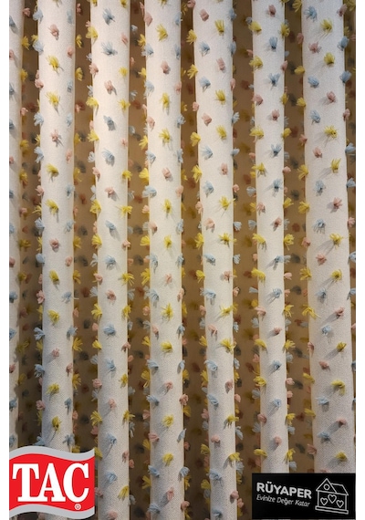 Pastel Püsküllü Fon Perde Modern Ve Neşeli Tasarım Krem