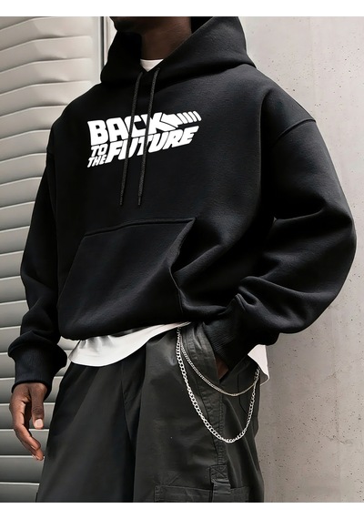 Startmore Startmoregeleceğe Dönüş Baskılı Sokak Günlük Kapüşonlu Üstleri Erkek Polar Modası Sweatshirtler Sonbah Siyah