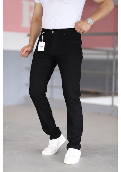 Bürke Premium Erkek Siyah Renk Regular Fit Rahat Kesim Esnek Likralı Denim Jeans Kot Pantolon