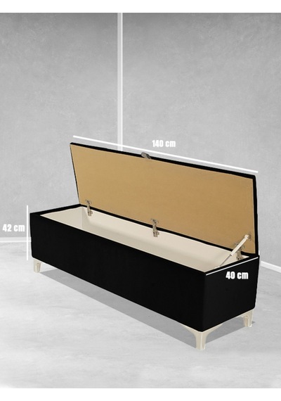 Vetra V2 Sandıklı Puf  Siyah Dilimli Model Sandıklı Bench Puf - Sandıklı Yatak Ucu Bankı