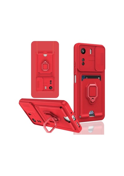 Xiaomi Redmi 13c Uyumlu Kılıf Zuma Kartvizitli Yüzüklü Silikon - Kırmızı