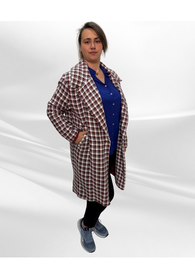 Kaz Ayağı Desenli Astartlı Siyah Beyaz Kaban Gri Bordo