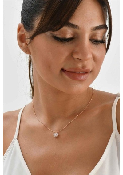 Taşlı Minimal Kalp 925 Ayar Gümüş Kolye-1520