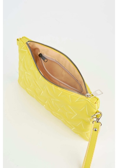 Vivaq Kadın Neon Sarı Yıldız Nakışlı Suni Deri Bilek Ve Zincir Askılı Portföy El Ve Clutch Çanta