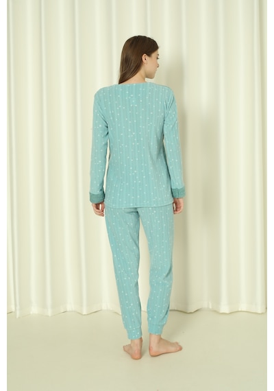 Wordex Fawn 3312 Peluş Welsoft Polar Kışlık Yumoş Uyuyan Ayılı Kadın Pijama Takımı Yeşil