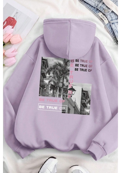 Be True Of Baskılı Sweatshirt Lila