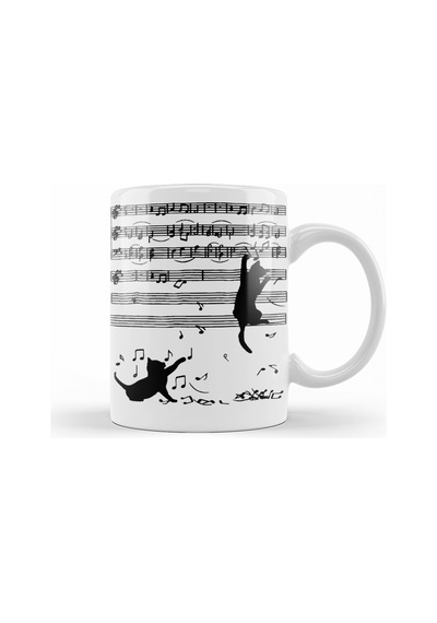 Yaramaz Komik Müzik Notalı Kedi Cat Kupa Bardak Porselen No23766 Karışık