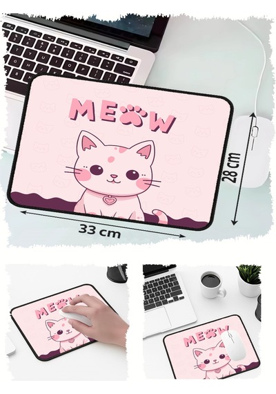 Meow Tatlış Kedi Tasarımlı 33x28 Cm Mousepad Kaymaz Taban Rahat Konforlu Mouse Pad