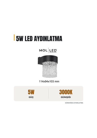 Molled Bora Serisi 5w Siyah Dekoratif Led Dış Mekan Aplik 3000k - Mol8803