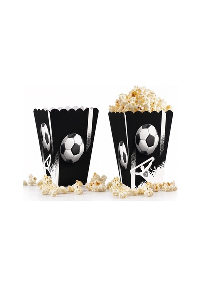 Mısır Kutusu Popcorn Kutusu 8'li Taraftar Siyah Beyaz 7.5x11 Cm Maç Parti Atıştırmalık Kutusu